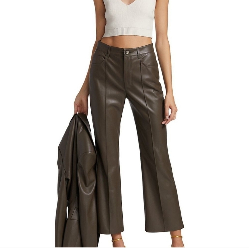 Nanushka Zoey Crop Kick Flare Pants – Shiitake Vegan Leather – Size Large